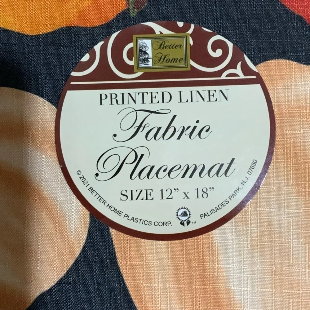 Pumpkin Linen Print Fabric Placemats Fall Autumn Halloween Thanksgiving Set of 4